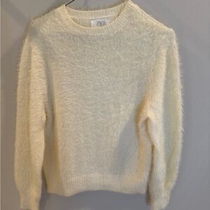 Girls Zara  Cream Fuzzy Women's Sweater